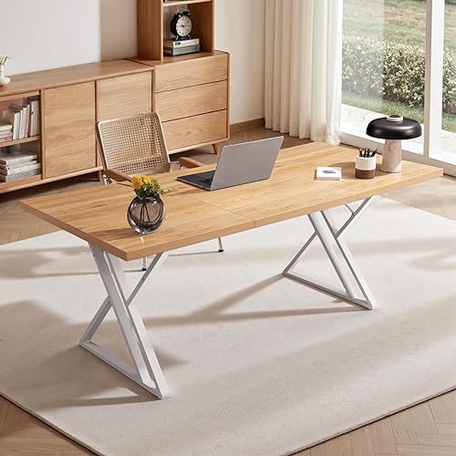 70.9Inch Office Desk, Executive Office Desk，Modern Industrial Style, Z-Shaped Table