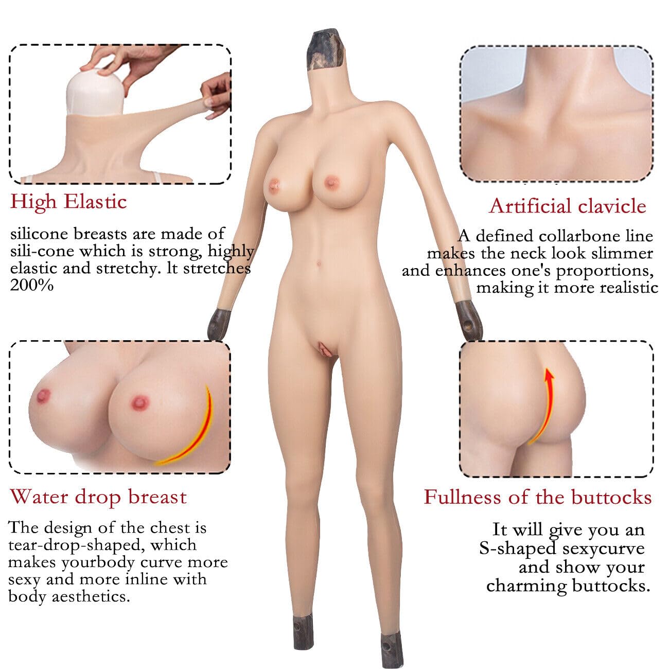 Body in silicone Body integrale Coppa C-G Body finto Body in silicone Darg per crossdresser transgender Dargqueen