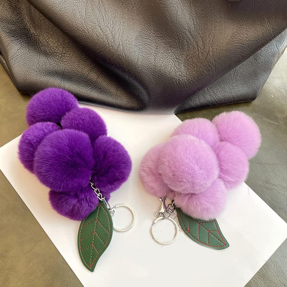 ikasus Pom Pom Keychain Soft Plush Ball Keychain Simulation Fruit Grape Keyring Fluffy Bag Purse Backpack Handbag Pendant - Image 7
