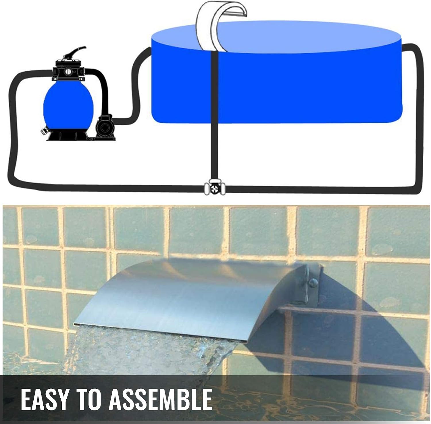 15.7X4.5 Inch Pool Fountain Stainless Steel, Pool Waterfall Fountain 304 Stainless Steel, for Garden Outdoor Waterfalls Sheer Descent Pond Water Decoration(