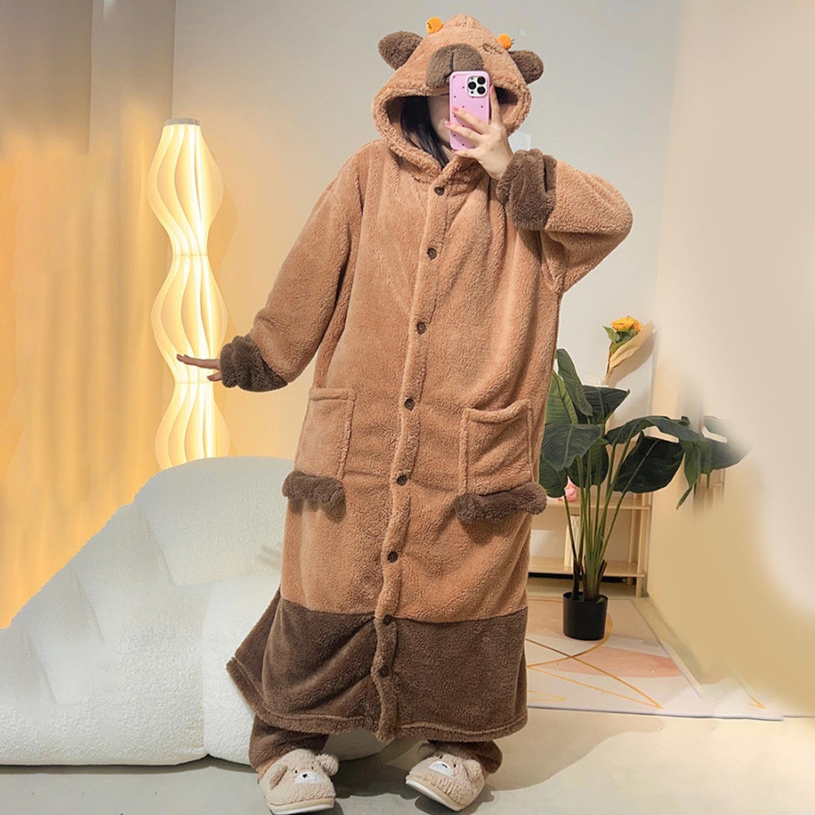 Generico Tutina Capibara Adulto,Costume Capibara Adulto - Costume da | Capibara per Adulti indossabile Tuta da Capibara | Pigiama Capibara Pigiama Animale Addormentato, Morbido Pigiama per Cosplay