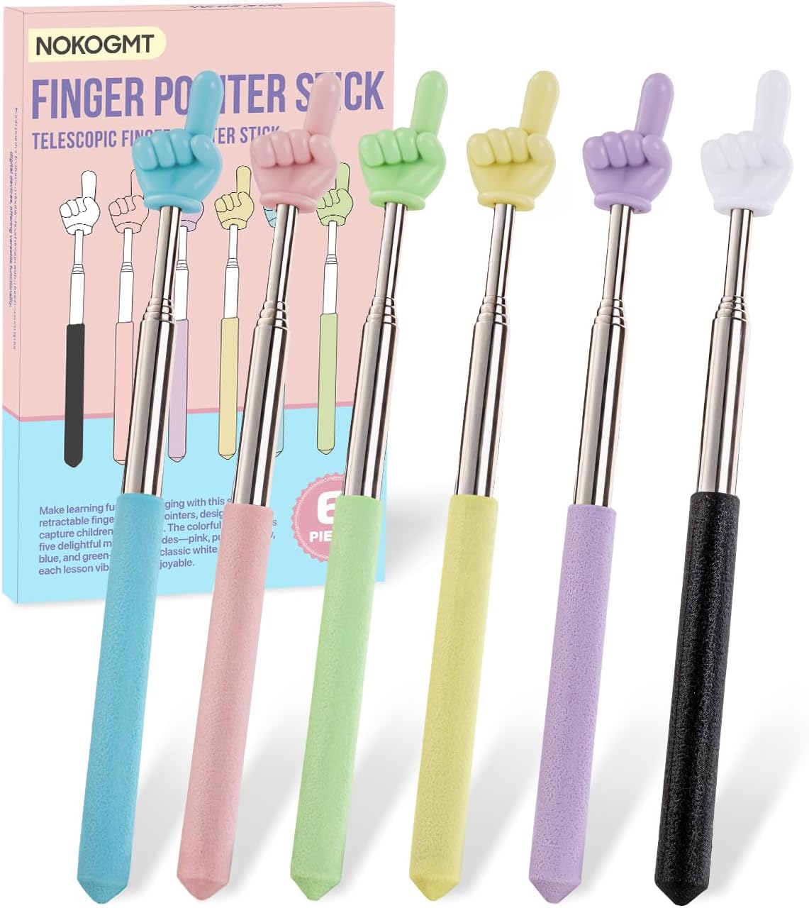 NOKOGMT 6PCS Finger Pointer Stick for Classroom – Extendable Teacher ...