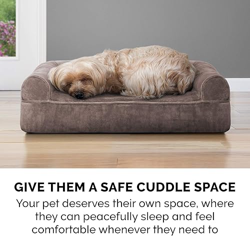 Miniatura 10 de Furhaven Cama ortopédica de espuma para perros, de pelo sintético y terciopelo, con diseño de caja de huevos, color marrón madera flotante, talla M