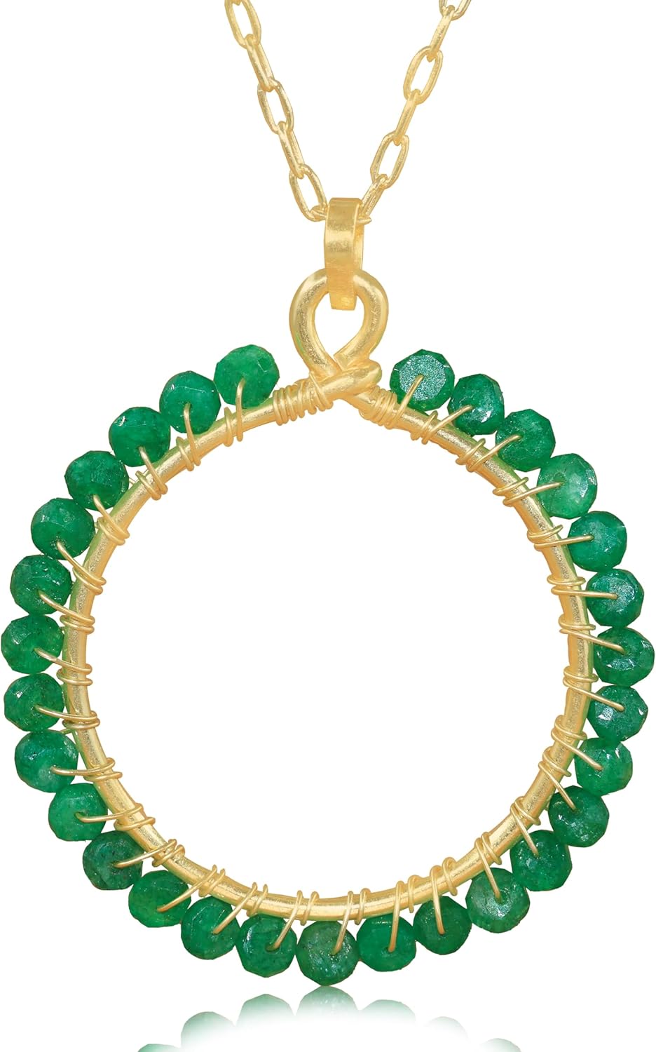GOODSTONE JEWELS Natural Multi Opal Ruby and Emerald Circle-of-Life Pendant Necklace in 925 Sterling Silver & Yellow Gold Plated Size 16+2 Inch– Elegant Women’s Fine Jewelry Gift for Anniversary