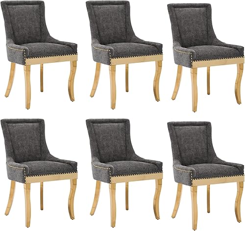 Miniatura 35 de Aoowow Juego de 2 sillas laterales tapizadas vintage de tela, sillas de madera maciza para cocina, comedor con cabezas de clavo, patas de madera