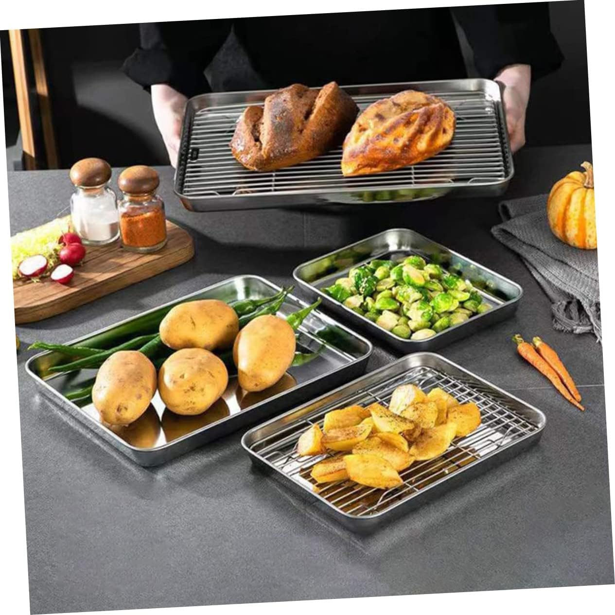 1Set Multi Functional Household Baking Baking Tray with Wire Rack for Oven Dishwasher Safe for Baking Cooking and Cooling Various Foods