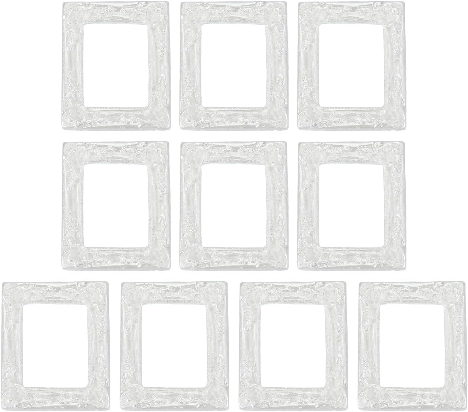 10pcs Vintage Resin Picture Frames, Mini Tiny Photo Frame Rectangle Jewelry Display Prop for DIY Table Top Photography Wedding Decor, White, 1.5 x 1.2