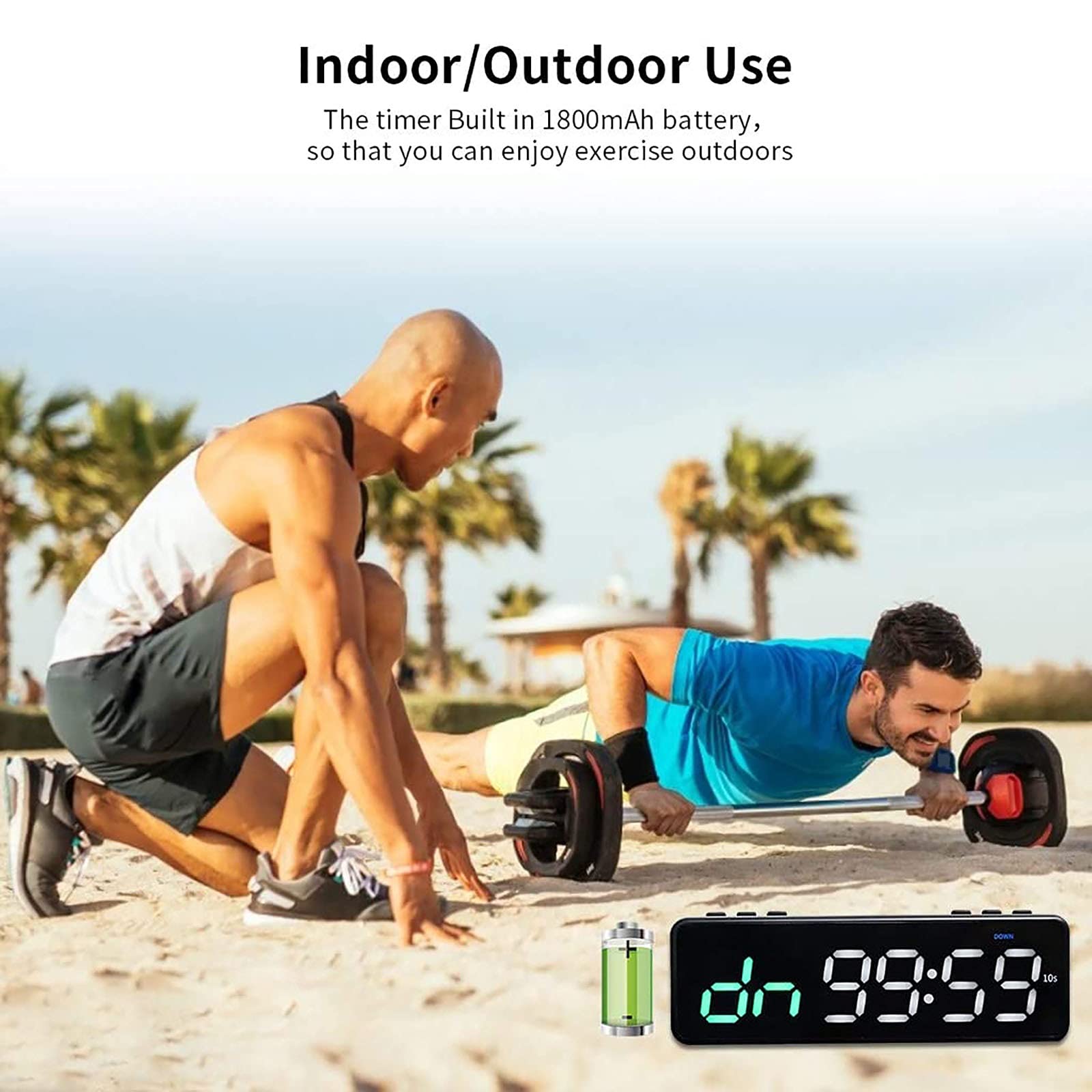 Timer fitness portatile con controllo app Bluetooth, timer a intervalli magnetici, TABATA, EMOM, FGB, MIIT, cronometro, conto alla rovescia, progettato per l'allenamento HIIT, livelli di abilità