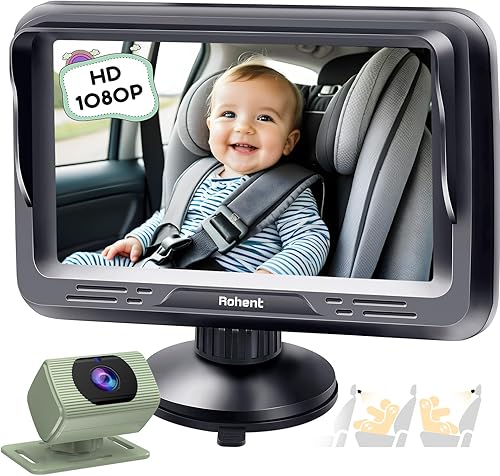 Miniatura 19 de Rohent Monitor de coche para bebés y niñas, 1080P HD, ajustable en 360°, visión nocturna, lente gran angular de 150°, fácil instalación, perfecto