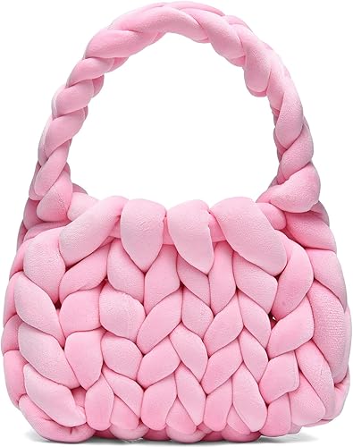 Bolsas de mano tejidas a mano para mujer, bolso de hombro de punto de hilo grueso, bolso trenzado hecho a mano