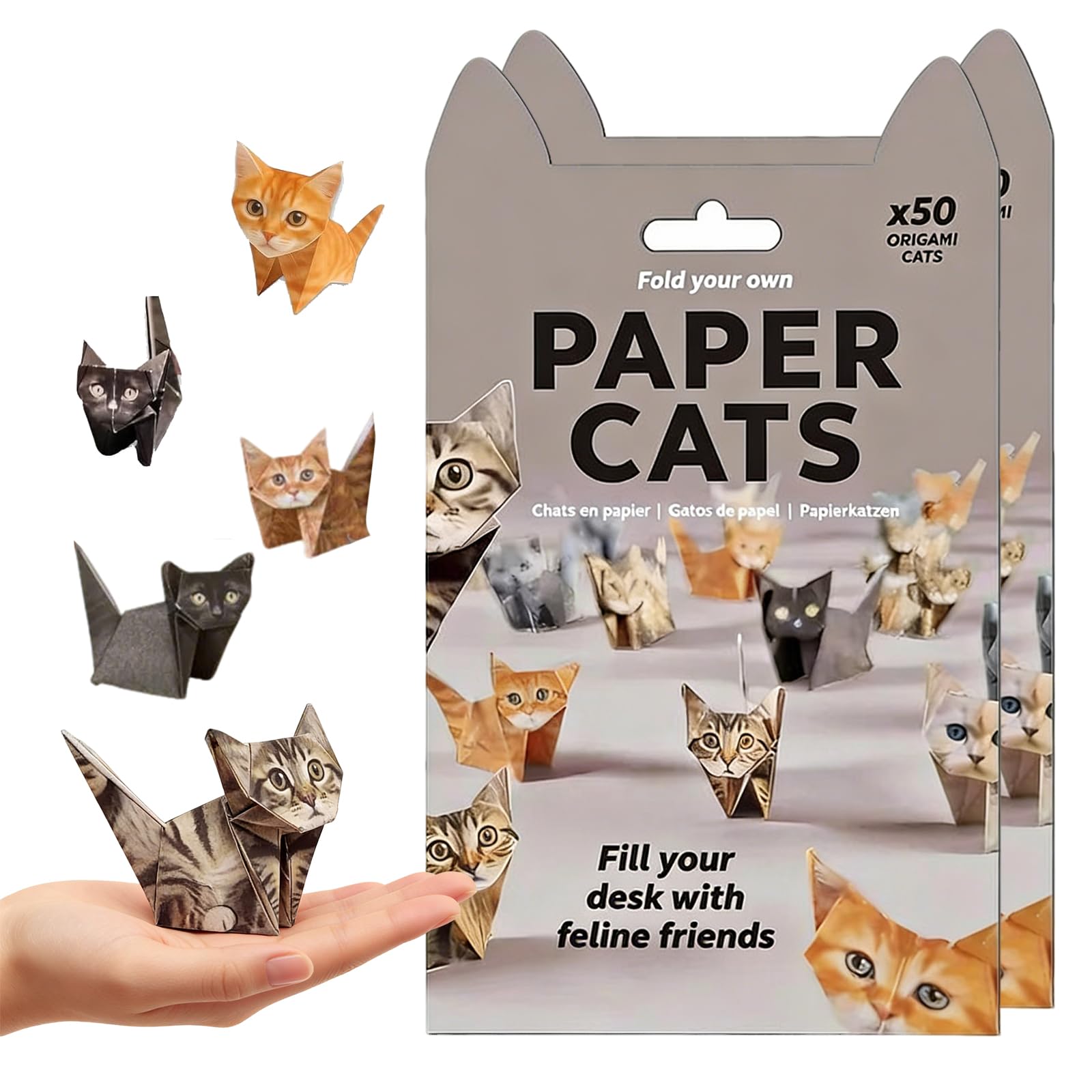 Rthynti Paper Cats Origami Kit, 100Pcs DIY 3D Fold Your Own Paper Cat Figures, Origami Cats Kit for Adults Kids Animal Lovers, Gift & Desk Decoration (Cat)