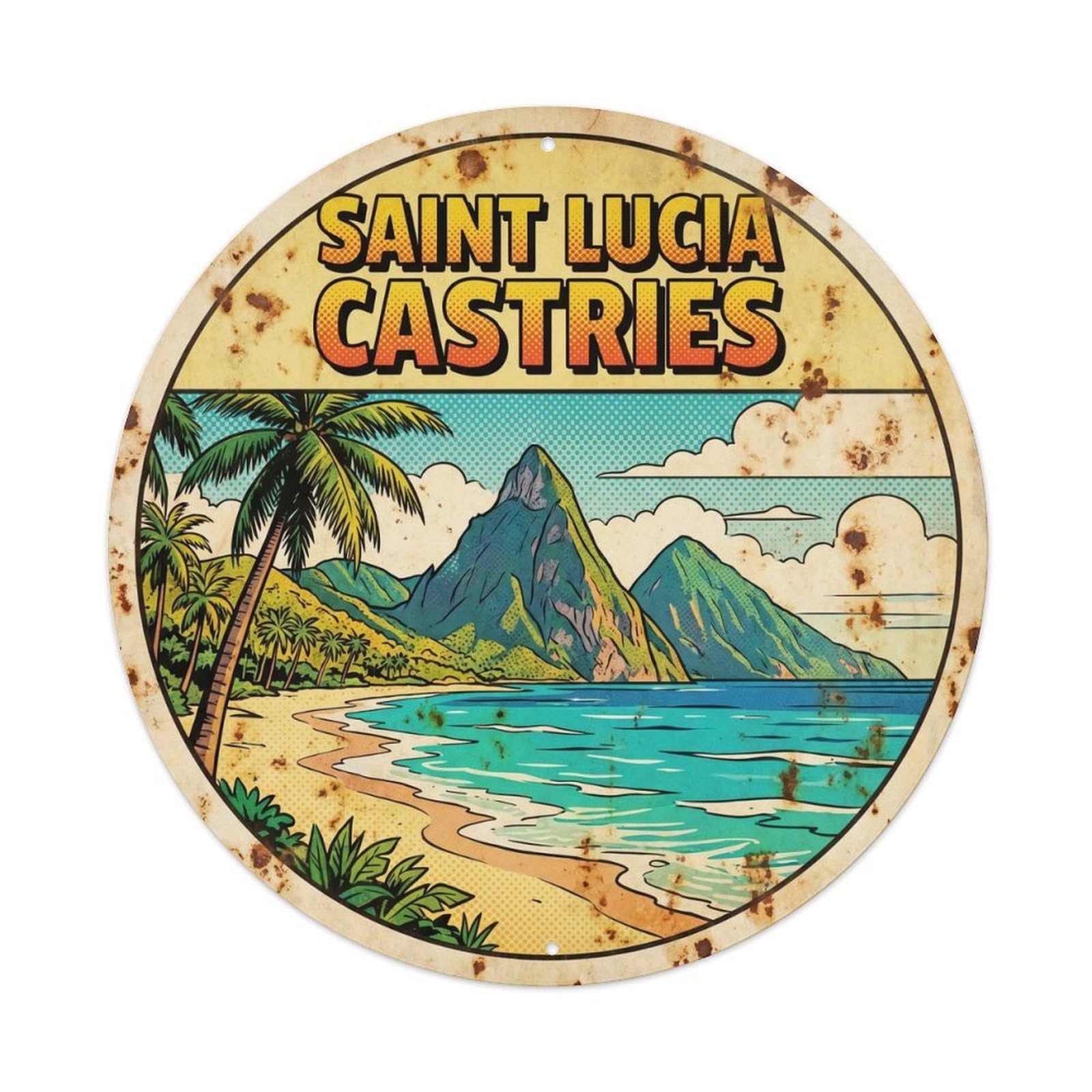 Saint Lucia Castries Coastal Escape Pop Color Metal Tin Sign