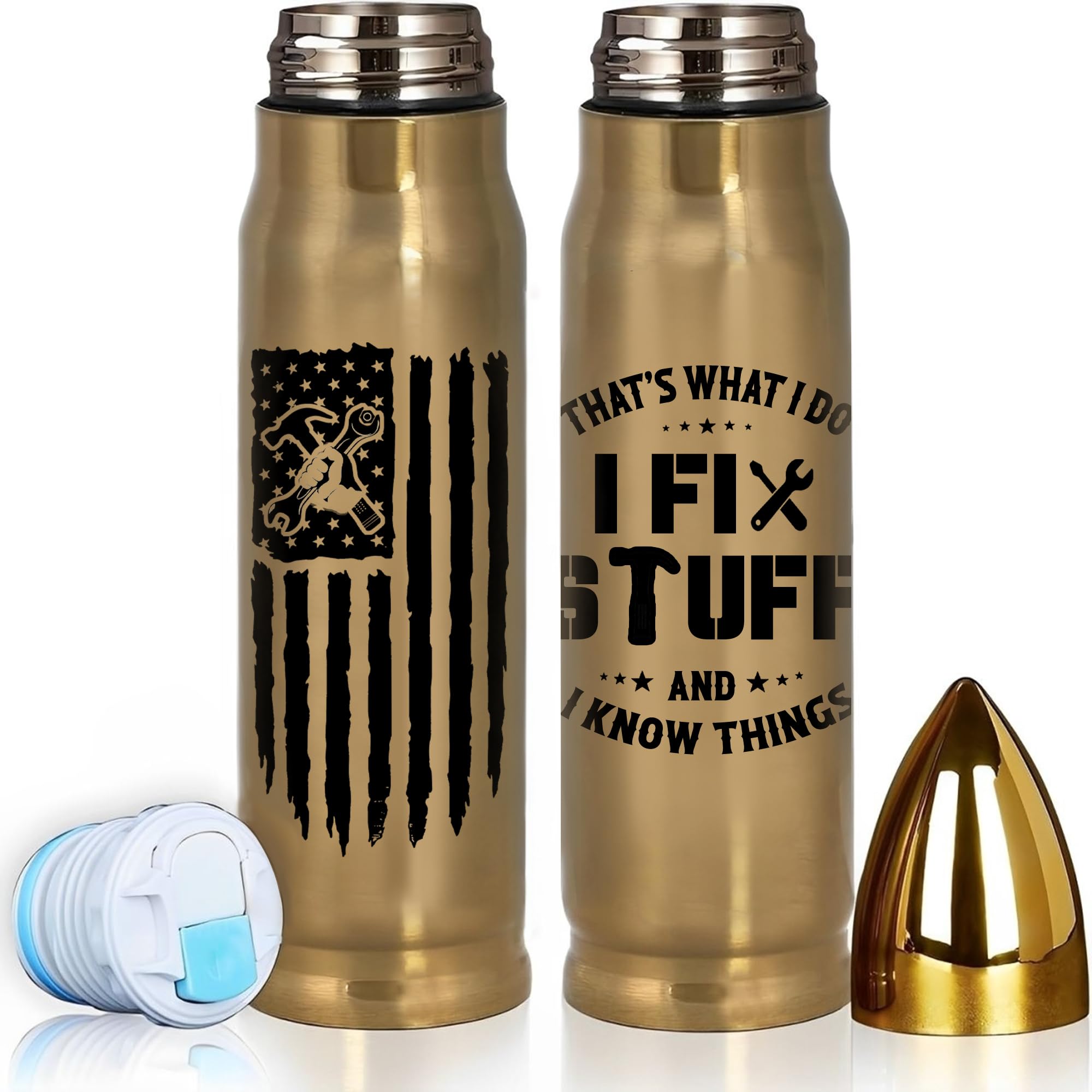 Mechanic Tumbler – 17oz Tumbler “I Fix Stuff and I Know Things” – Fathers Day, 250th Anniversary USA, American Flag Tool Design – Gift for Men, Mechanics, Handymen, Engineers, DIY Lovers