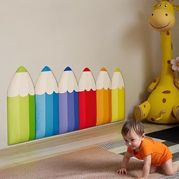 6 Pack Wall Padding Colorful Upholstered 3D Wall Panels for Playroom and Nursery, Peel and Stick Anti-Collision Headboard for Kids Safety - 9.84 x 19.69 inches