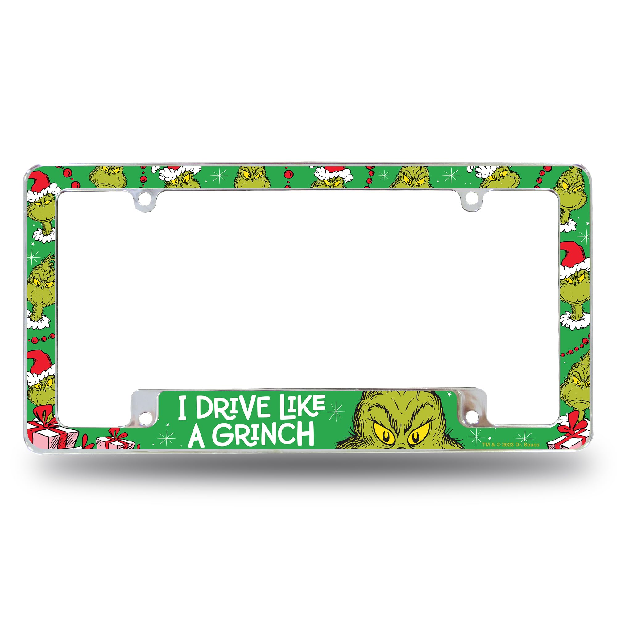 Rico Industries Grinch Drive Like a Grinch 30,5 x 15,2 cm Chrom All Over Automotive Kennzeichenrahmen für Auto/LKW/SUV
