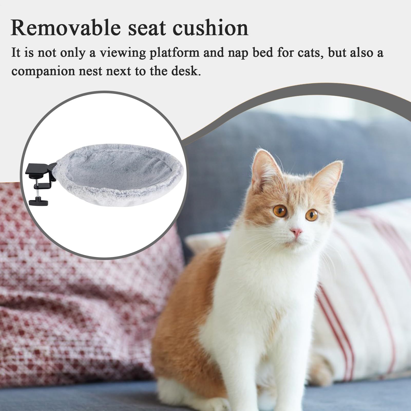 pour Chat sur Bureau | Hamac Chaud pour Chaton Capacité 23 kg | Tournant 180° pour Bureau et Chat | Adapté au Balcon Bibliothèque Chambre Intérieur Appui de Fenêtre Espace de