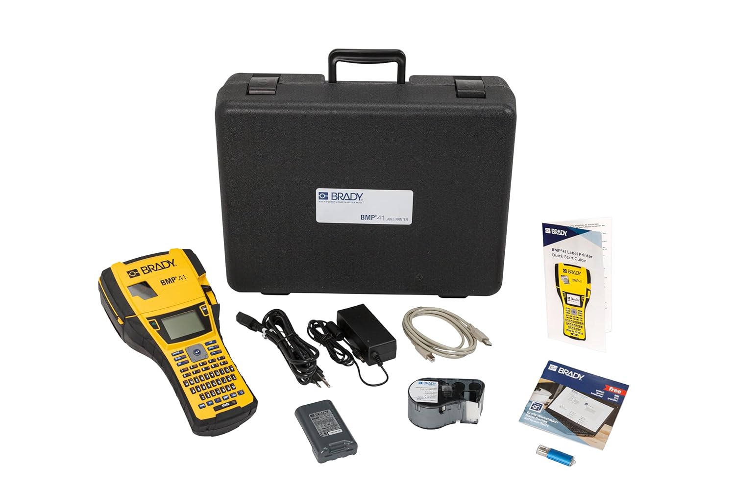 Brady BMP41 Portable Industrial Label Maker with Hard Case, Cable, AC Adapter, B595 Labels, Battery Pack,Yellow/Black