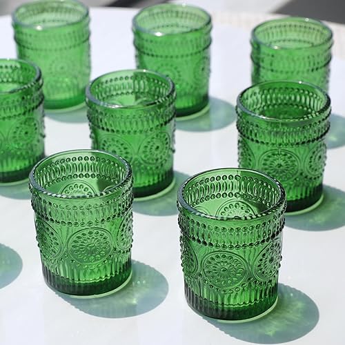VOHO Juego de 12 portavelas votivas de cristal verde para decoración de mesa de centro de mesa, portavelas votivas a granel para cumpleaños (2.1 x
