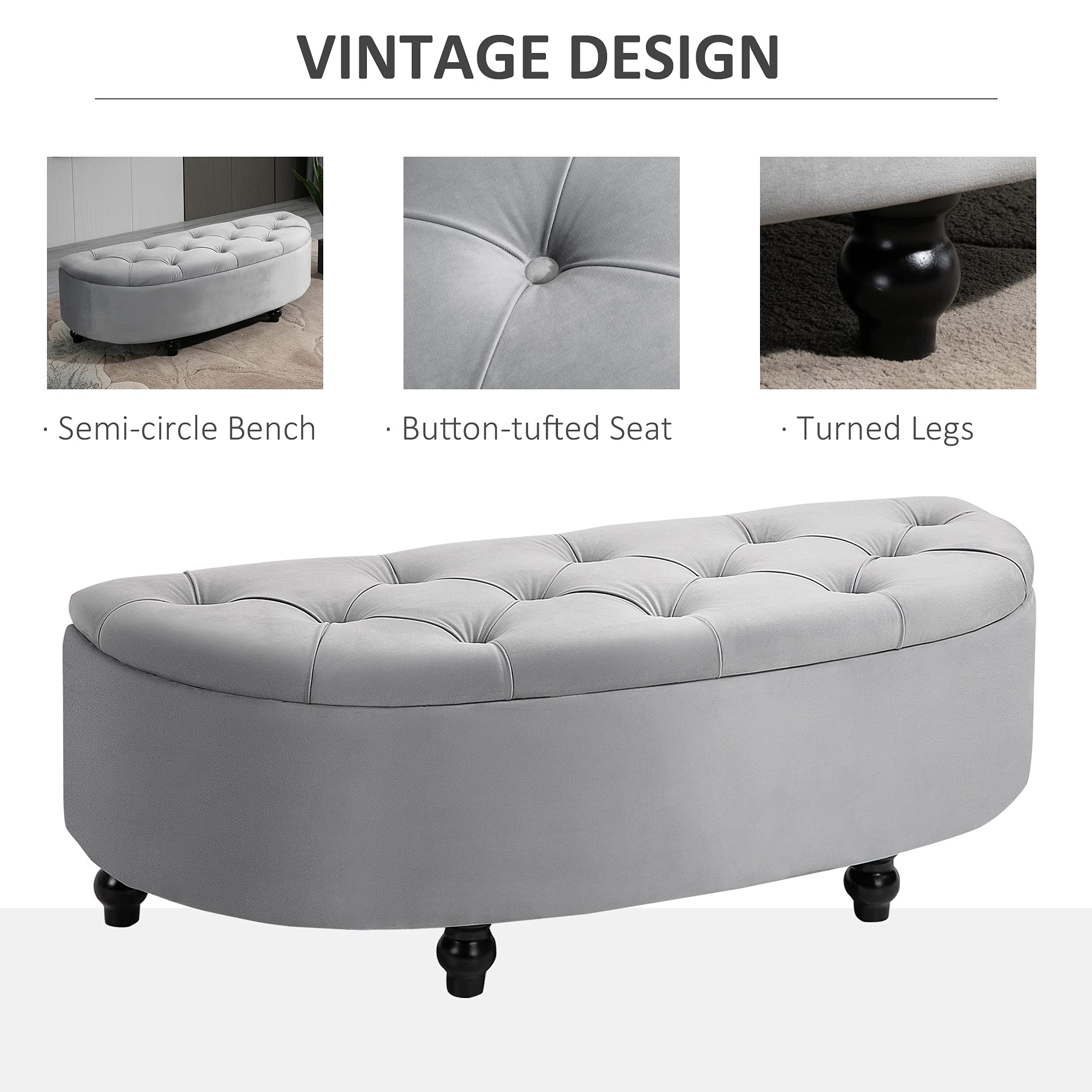 HOMCOM Semi-Circle Bed End Bench Ottoman with Storage Tufted ...