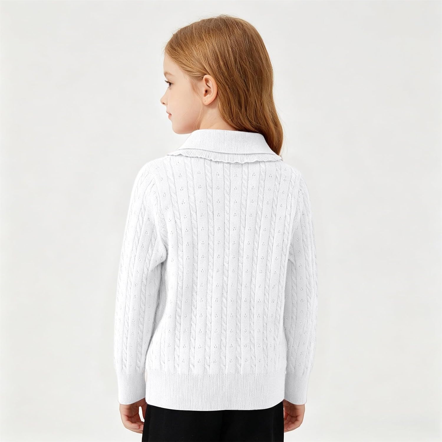 Girls Knit Sweater School Uniform Long Sleeve Crew Neck Polo Lapel Cable Knitted Pullover Casual Stretchy Slim Fit