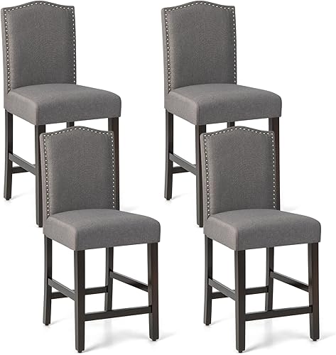 Giantex Juego de 4 taburetes de bar, sillas de comedor de barra de 25 pulgadas de altura de mostrador con patas de madera de goma, reposapiés, carga