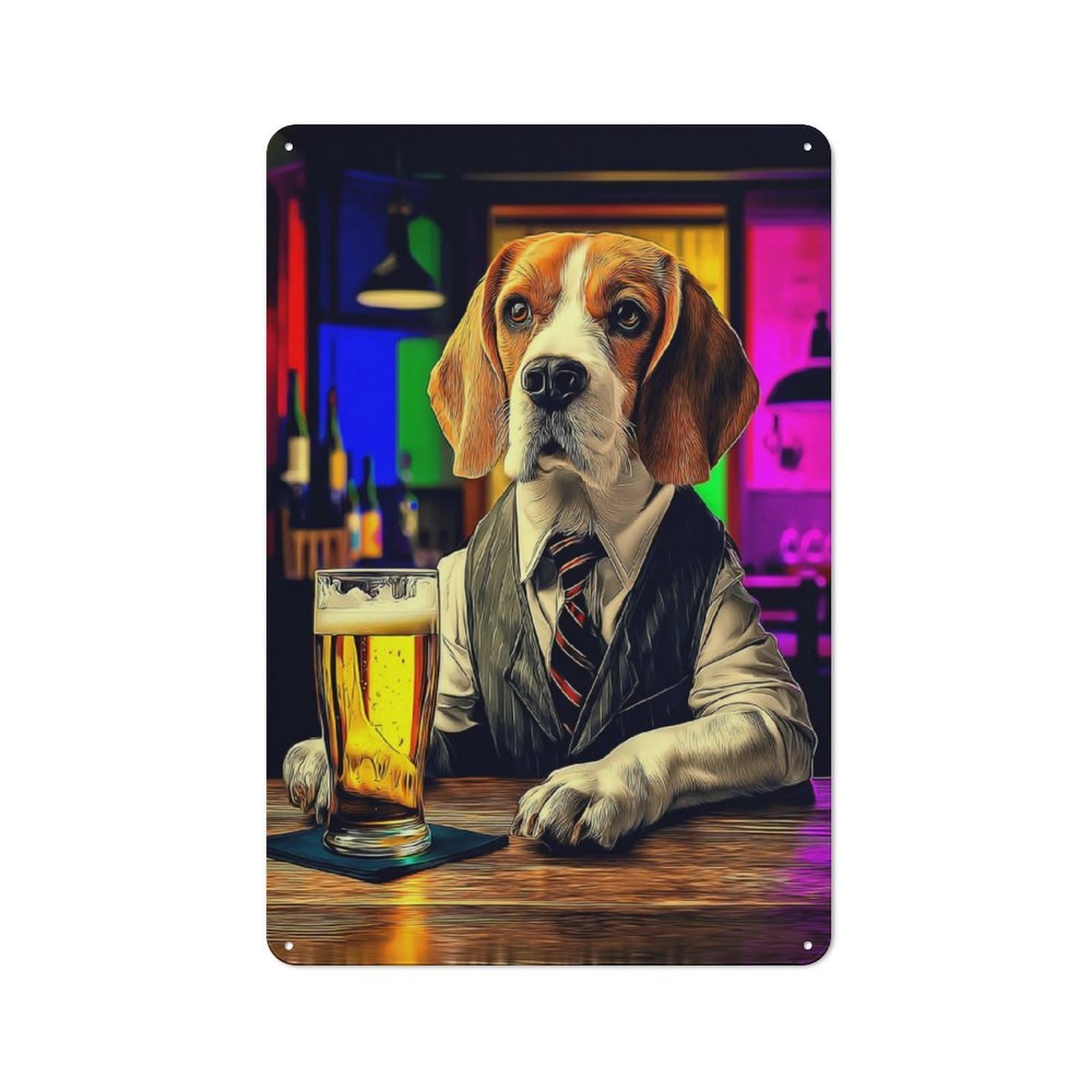 Junmoney Beagle In Suit Enjoying A Beer Retro Vintage Metal Sign 30X20cm, Small Space Decor For Hallway, Home Bar, Garage Or Study