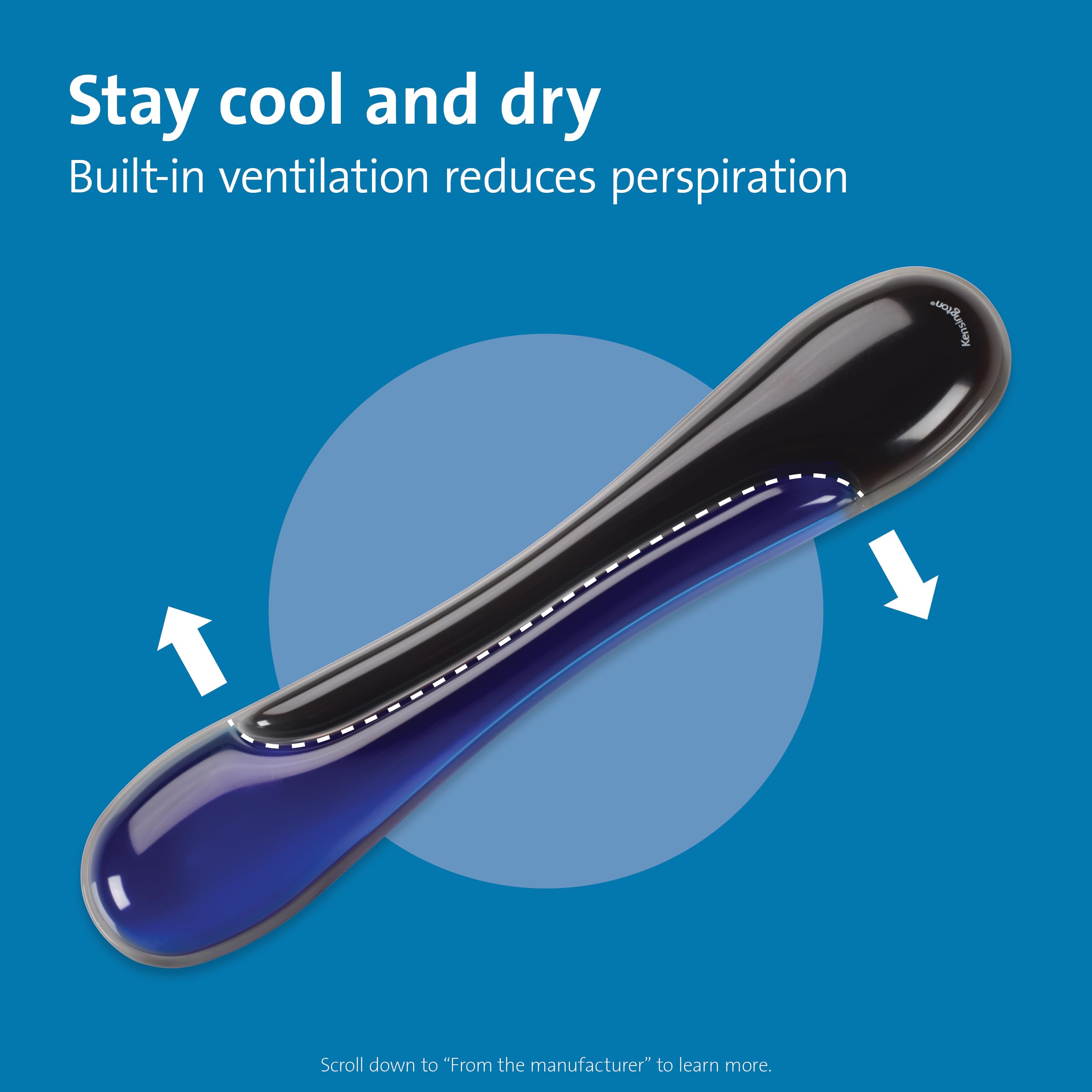 Kensington 62397 - Reposamuñecas Gel Duo Para Teclado Estándar, Canal De Ventilación Para Mantener Las Manos Secas, Acabado Suave Fácil De Limpiar, Cumple Norma MIL-STD-810H, Color Azul/Negro