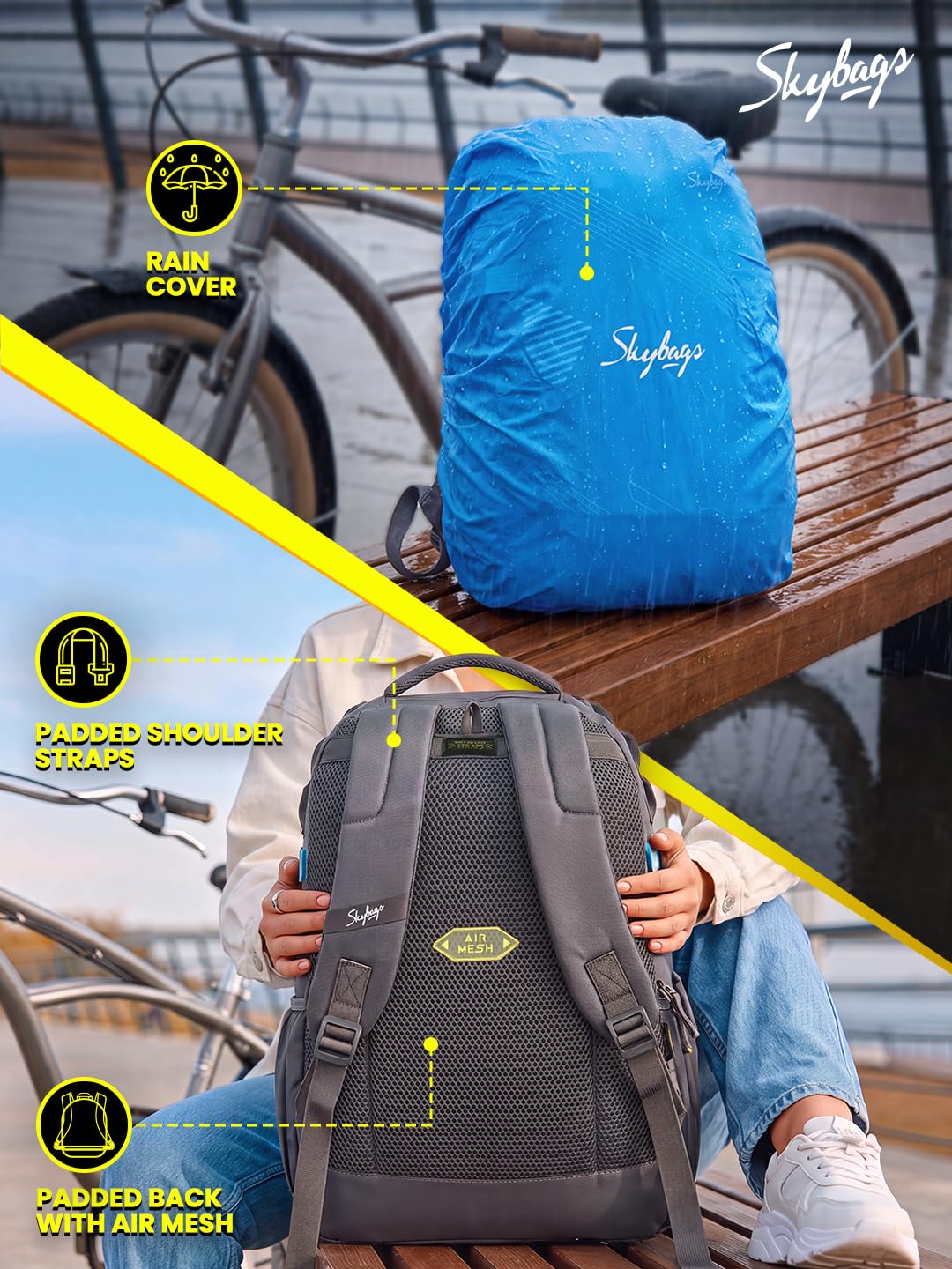 Skybags Quantum College Laptop Backpack for Men & Women | 34L Backpack with Rain Cover & Laptop Compartment | Office, College, School Backpack — Amazon image 5