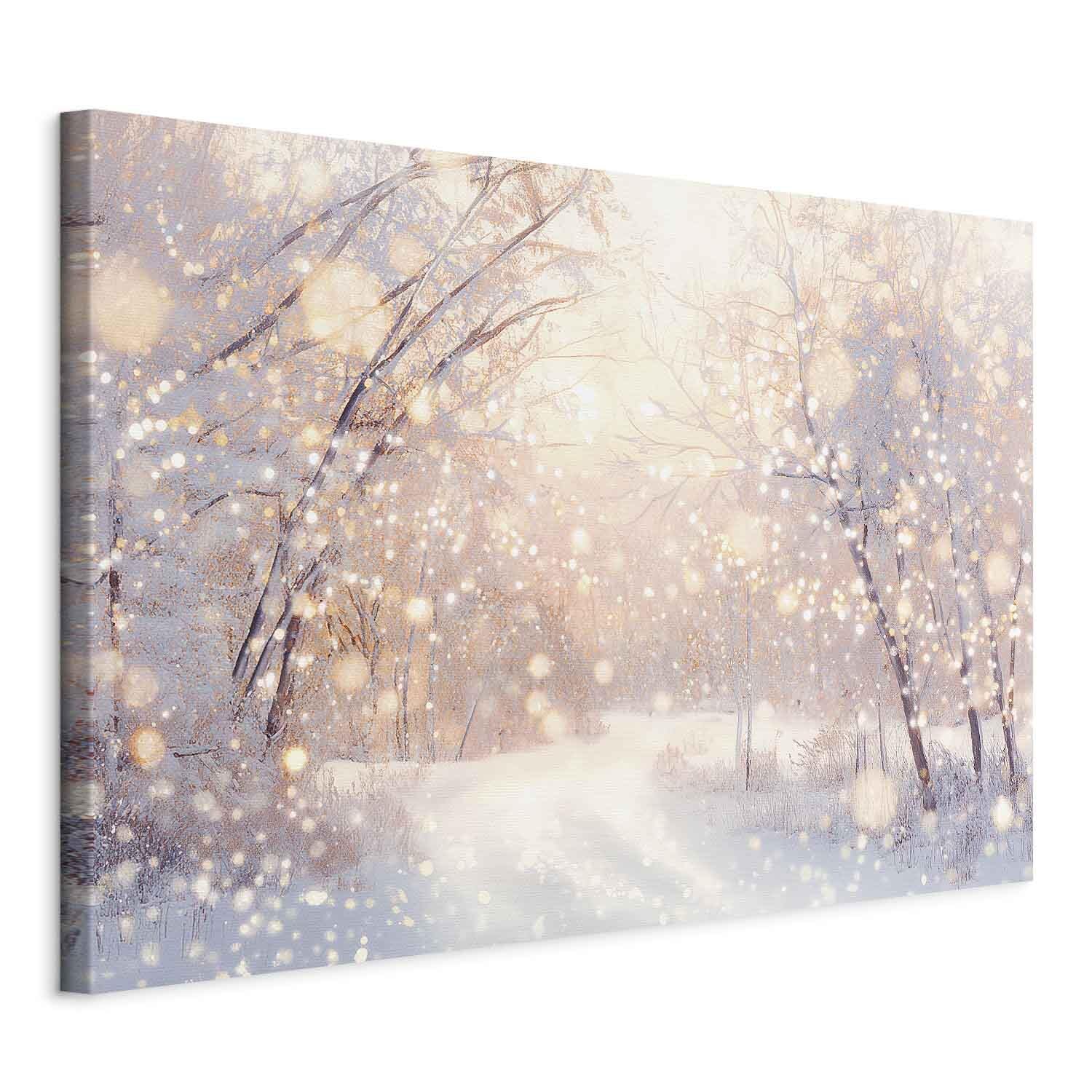 decomonkey Canvas Print Forest with snowflakes 35.4" x 23.6" / 90 x 60 cm 1-piece canvas prints Picture on canvas Wall art Art print decoration Living room Snow Nature Sun