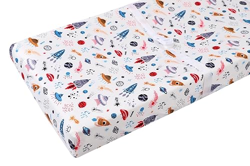 Miniatura 4 de Juego de 3 fundas para cambiador, tejido de punto ultra suave para bebés, niños y niñas, cohete satélitecocheautobús