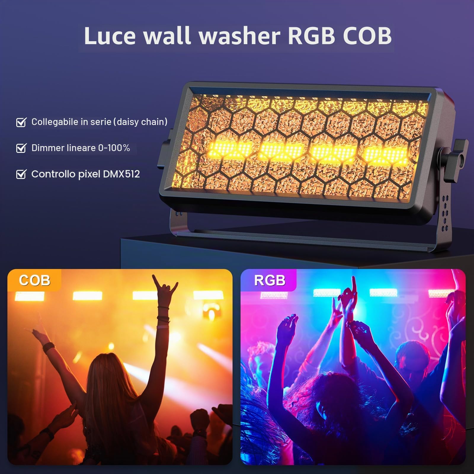 120W LED Wall Washer,4x30W COB Oro + 36 LED RGB,LEDs DMX512 Luce di Festa DJ Bar Stroboscopico Discoteca per Edifici e Eventi dal Vivo,Bar,Discoteca,Natale,Halloween,Feste,Matrimoni