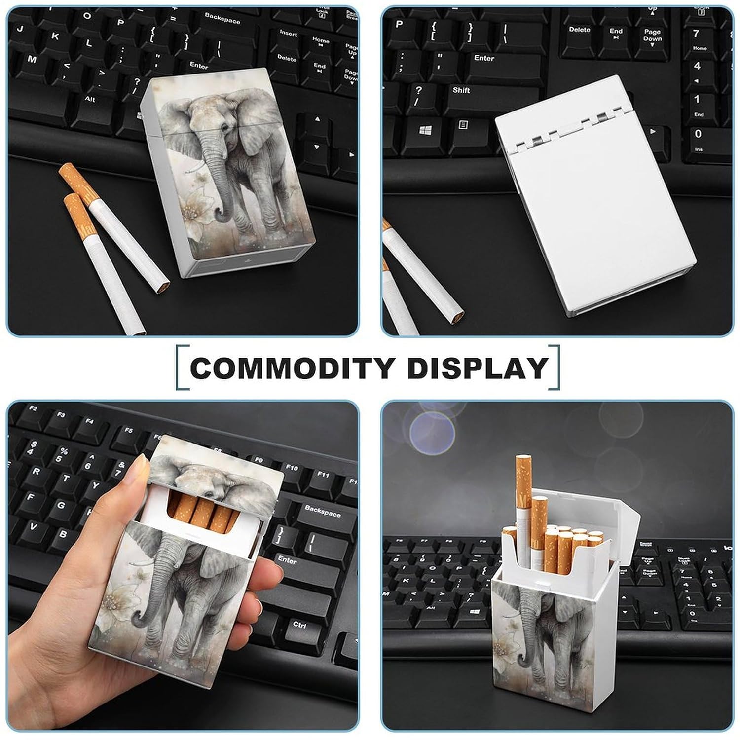 Animals Cute Elephant Cigarette Case for King Size Retro Holder Case with Exquisite Carved Patterns Box 20 Regular Size Cigarettes