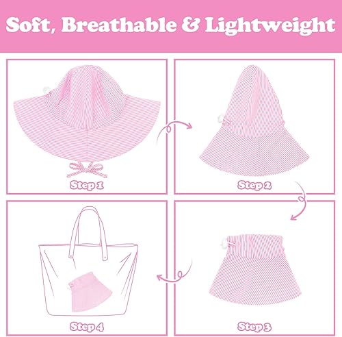 Miniatura 6 de Sombrero de sol para bebé, niña, sombrero de sol para niños, niñas, sombreros de ala ancha, sombrero de playa UPF 50+ de algodón