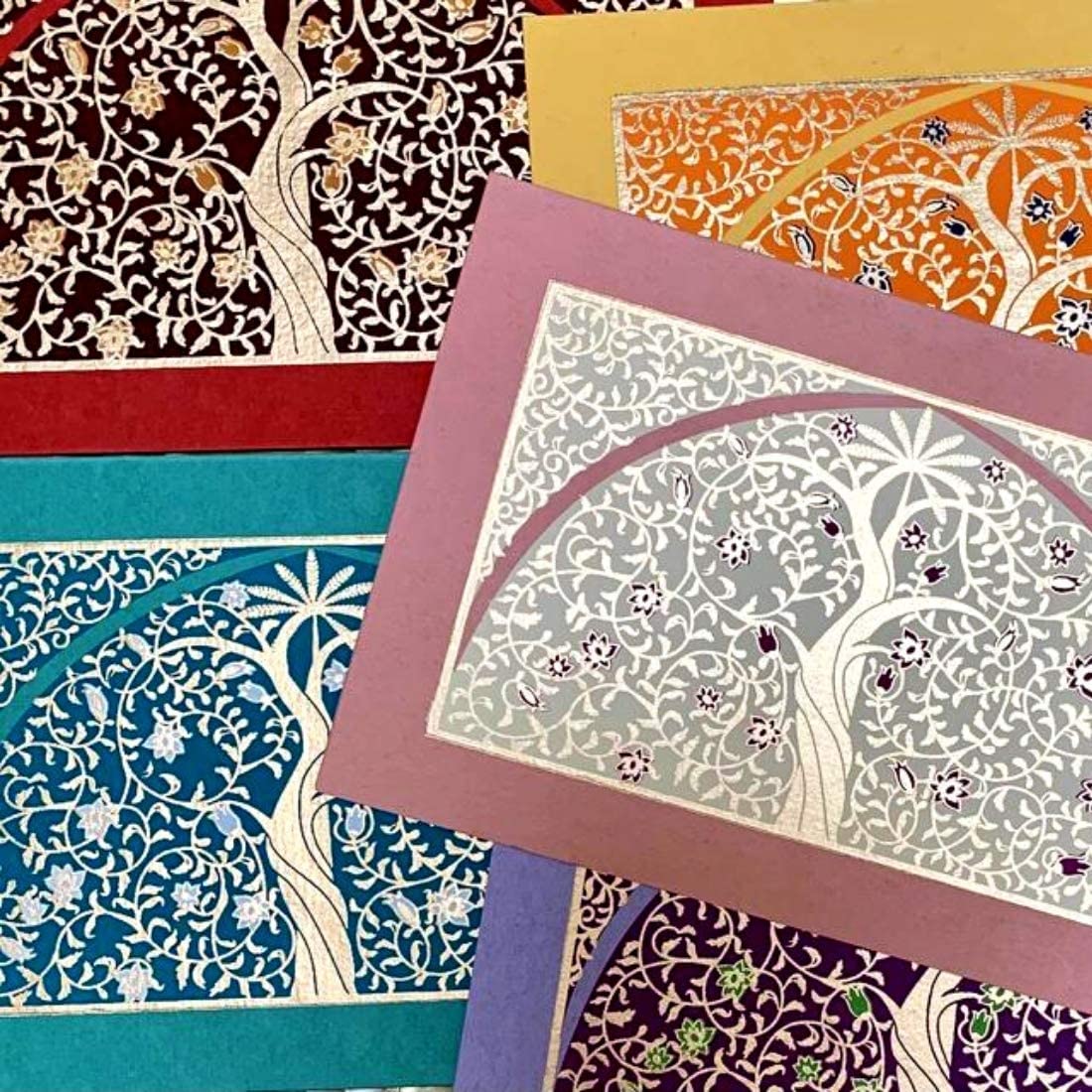 Bombay Paper - Tree of Abundance| Set of 5 Blank All-Occasion Greeting Cards with Envelopes | Handmade Paper Cards | Birthday, Anniversary, Thank You Cards