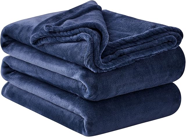 Aisbo Fleece Throw Blanket Navy Blue - Versatile Soft Warm King Size Blanket Fluffy Extra Large Throws for Bed, Cozy Solid Flannel Blanket for Sofa Couch, 230x270cm Navy
