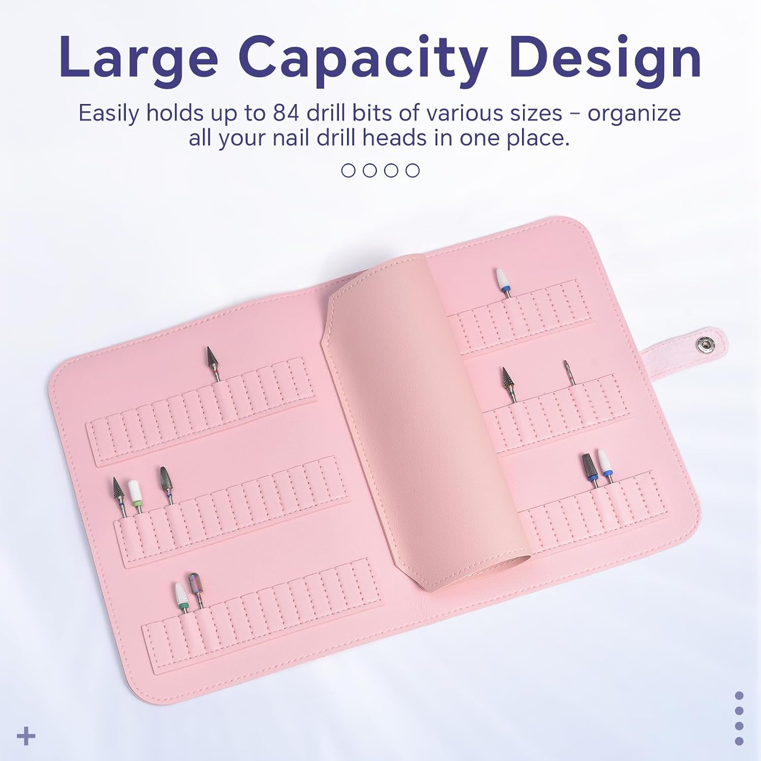 Nail Drill Bits Holder Portable PU Leather Nail Bit Book Case White image 3