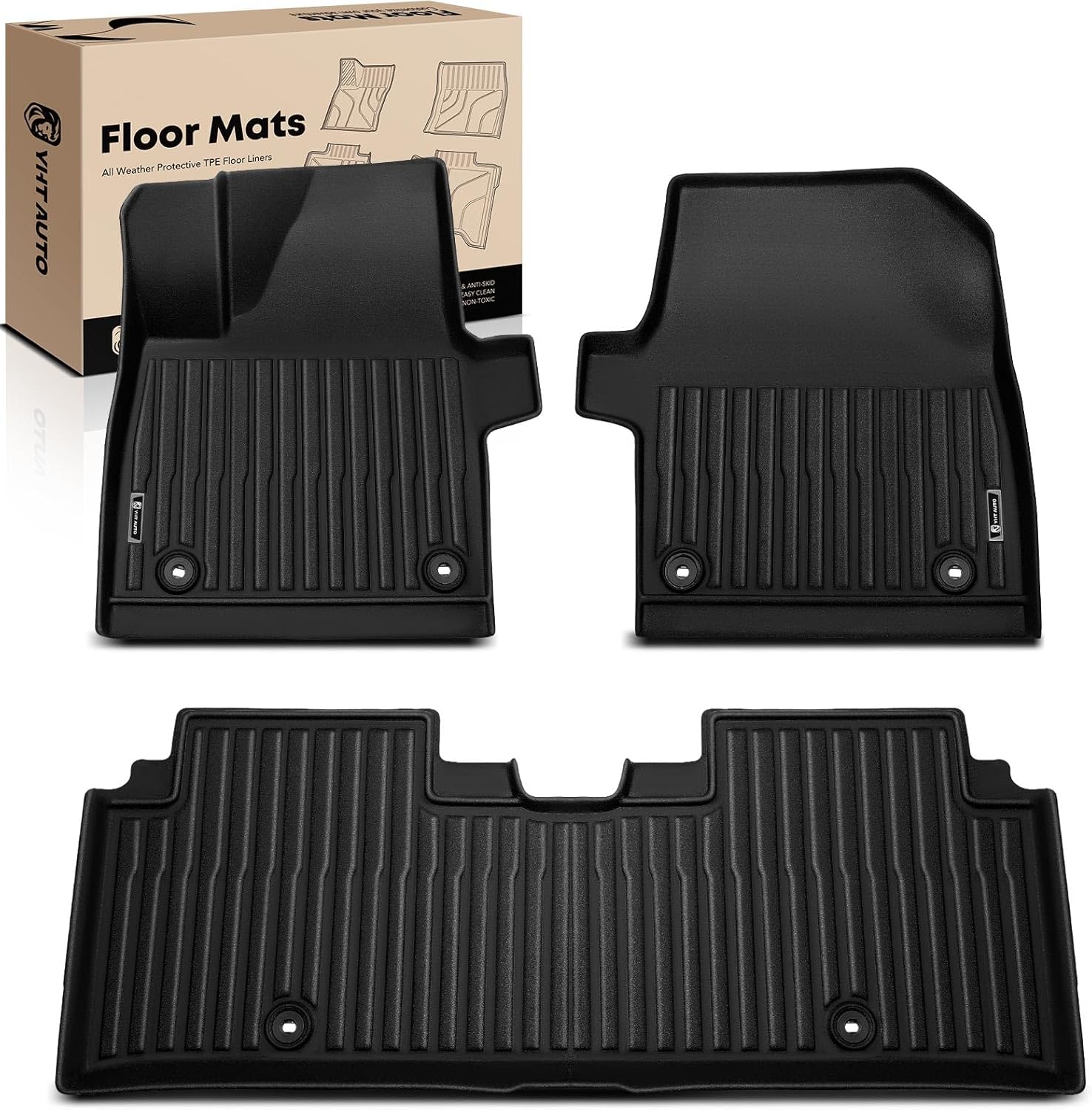 YHTAUTO Floor Mats Fit 2022-2025 Kia EV6, TPE All Weather Car Mats Waterproof Anti-Slip Odorless Floor Liner, Interior Accessories, 1st & 2nd Row, Set of 3