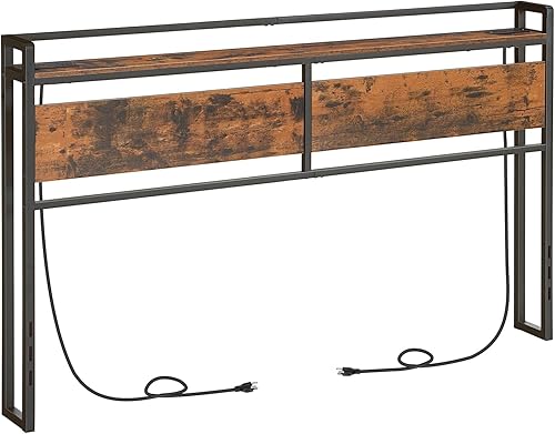 Miniatura 8 de HOOBRO Cabecera tamaño King, cabecera con 2 salidas y 4 puertos USB, altura ajustable, estante de almacenamiento, resistente y estable, fácil