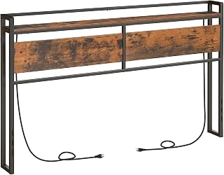 HOOBRO King Size Headboard, Headboard with 2 Outlets and 4 USB Ports, Adjustable Height, Storage Rack, Sturdy and Stable, Easy Assembly, Rustic Brown and Black