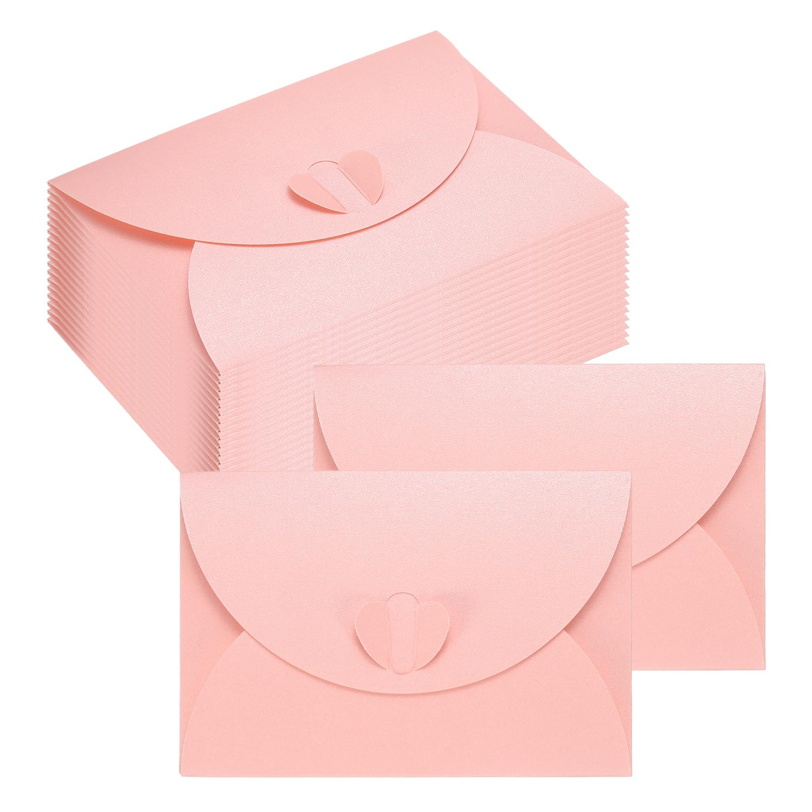 PATIKIL Mini Card Envelopes 105x72mm, 50PCS Cute Envelopes Holder with Heart Clasp for Birthday Weddings Favors Business Greeting Cards, Pink