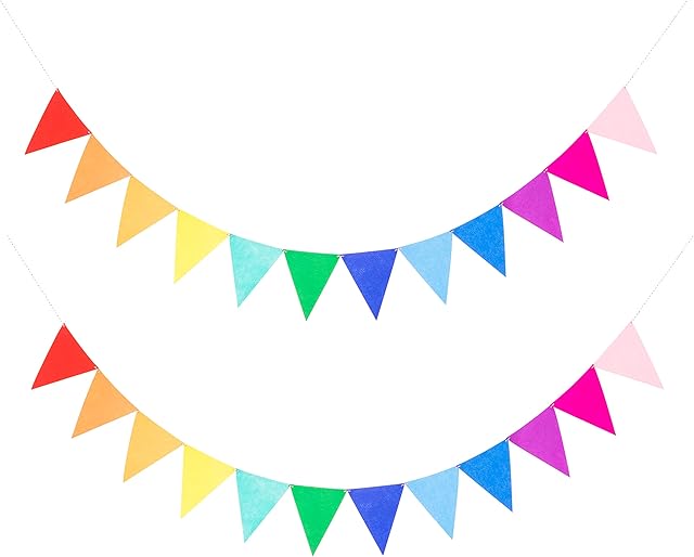 LOVENJOY 2 Rainbow Bunting Fabric Felt Happy Birthday Banner Colorful Birthday Party Decorations, Assembled