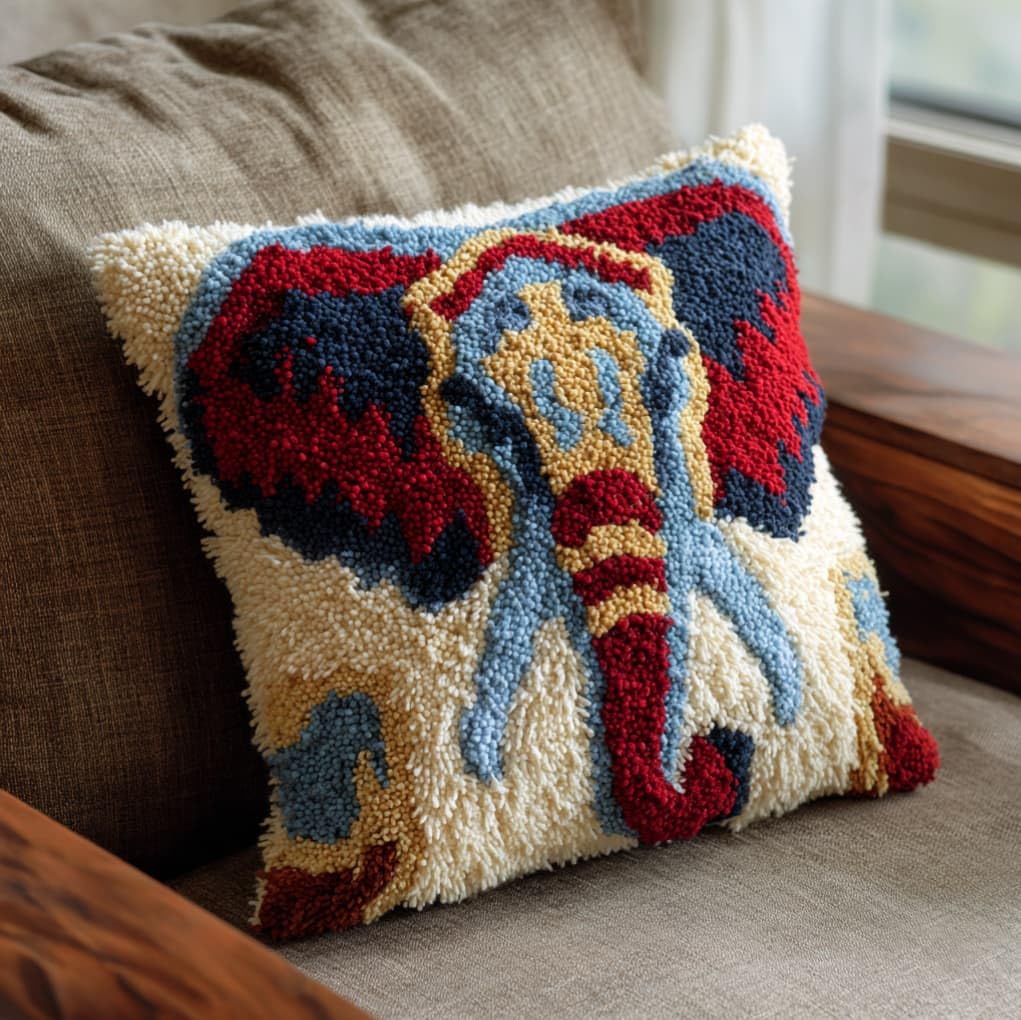 AxiangziK DIY Latch Hook Cushion Cover Kit 43x43cm,Elephant