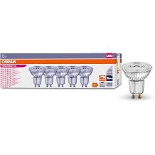 Osram Dimmable LED Reflector Bulbs with GU10 Base | Energy Saving 50W Replacement Ultra Long Life 15,000H Beam Angle 36  Warm White | PAR16 50 36  4.5W/3000K GU10 in 5-Pack