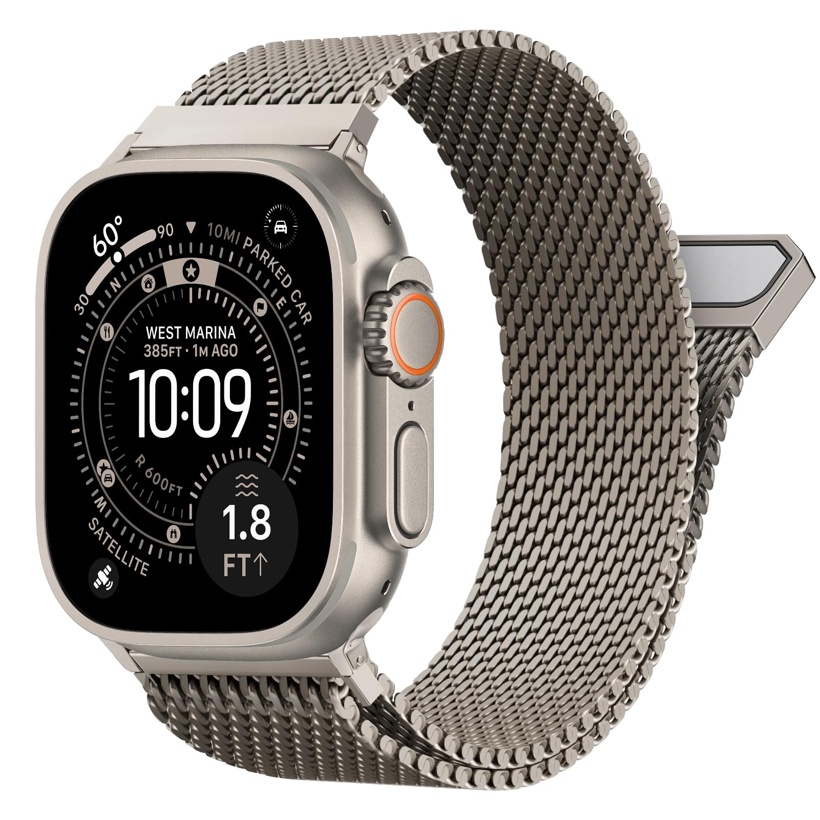 BXUXOHS Milanese Loop for Apple Watch Ultra 2/3/4 Band 49/46/45/44/42mm Men 03- Natural Titanium 49/46/45/44/(42mm: S3/2/1)