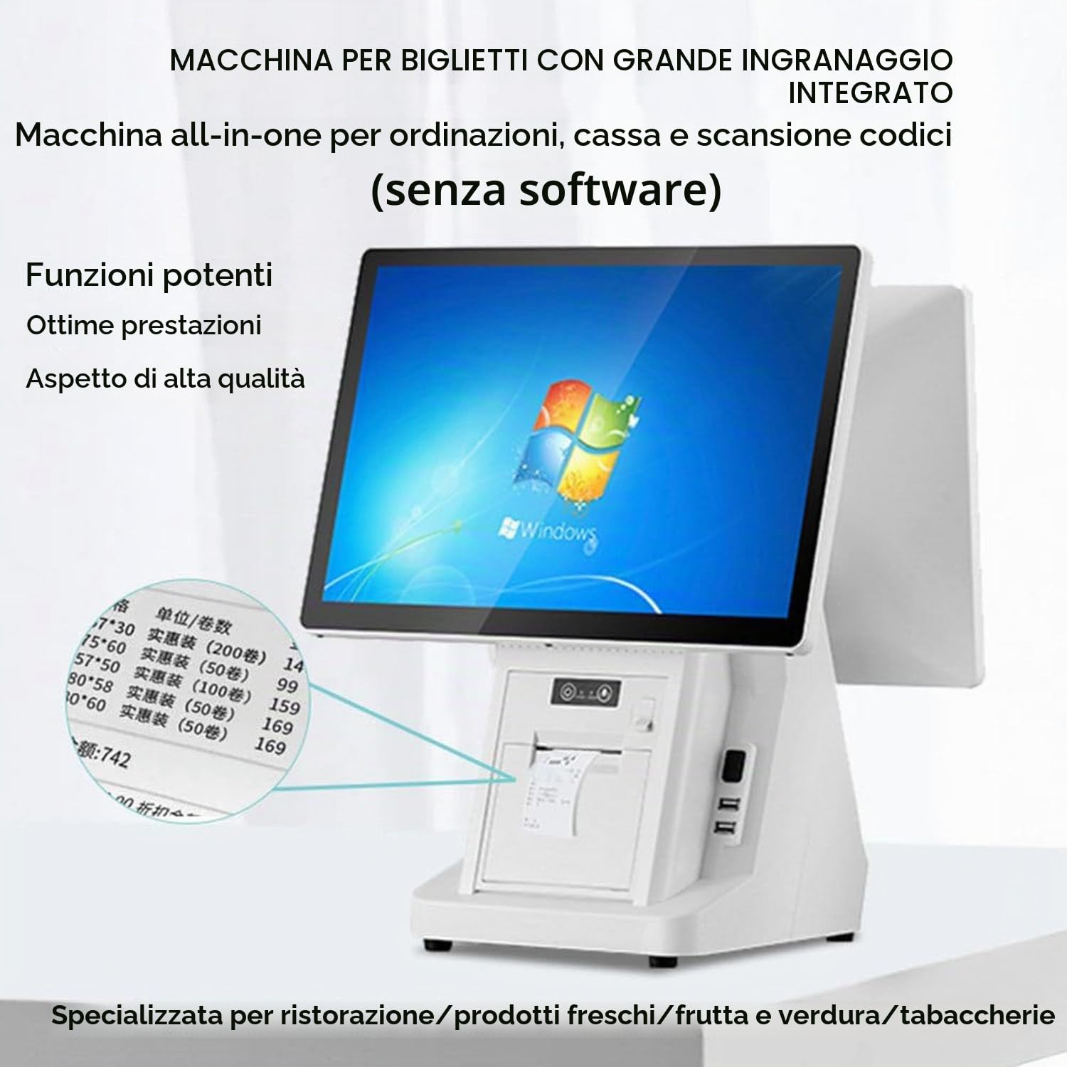 Registratore di Cassa Telematico Touchscreen 15.6 Pollici,Doppio Display,Stampante 58mm,Wi-Fi,8GB RAM,128GB SSD,Angolo Regolabile per Ristoranti,Bar,Supermercati,Centri