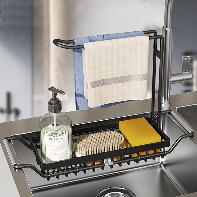 JOESTAR Telescopic Sink Storage Drain Rack Holder Expandable Drain Basket for Kitchen Gadget Sponges Brushes