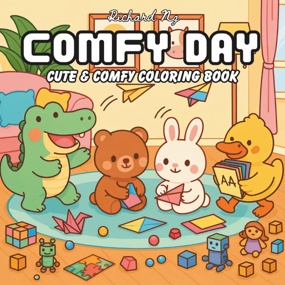 Comfy Day Coloring Book: Adorable Animal Coloring Book with Cozy and Playful Scenes for Relaxation and Stress Relief