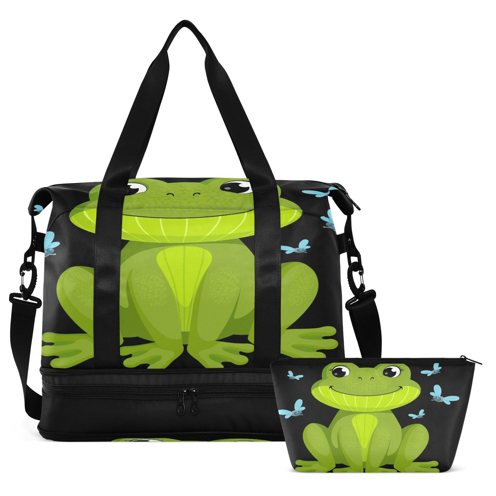 ALAZA Funny Frog Travel Duffel Bag for Women Men Sports Gym Bag with Shoe Compartment Tote Weekender Overnight Bags with Wet Pocket for Travel, Gym,Yoga,Swimming