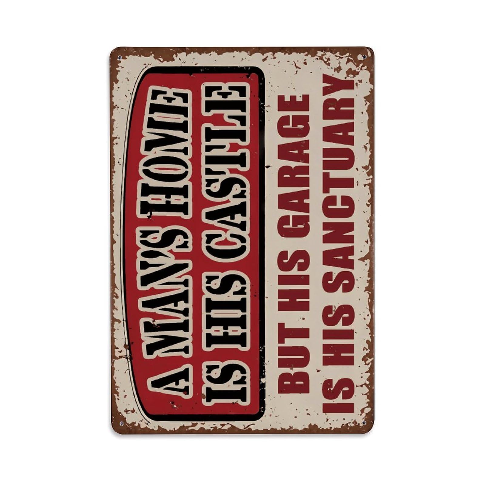 A Man's Castle Garage Sanctuary Vintage Wall Plaque Vintage Aluminium Metal Sign, Retro Wall Decor for Home, Bar, Garage & Farmhouse 30x20cm