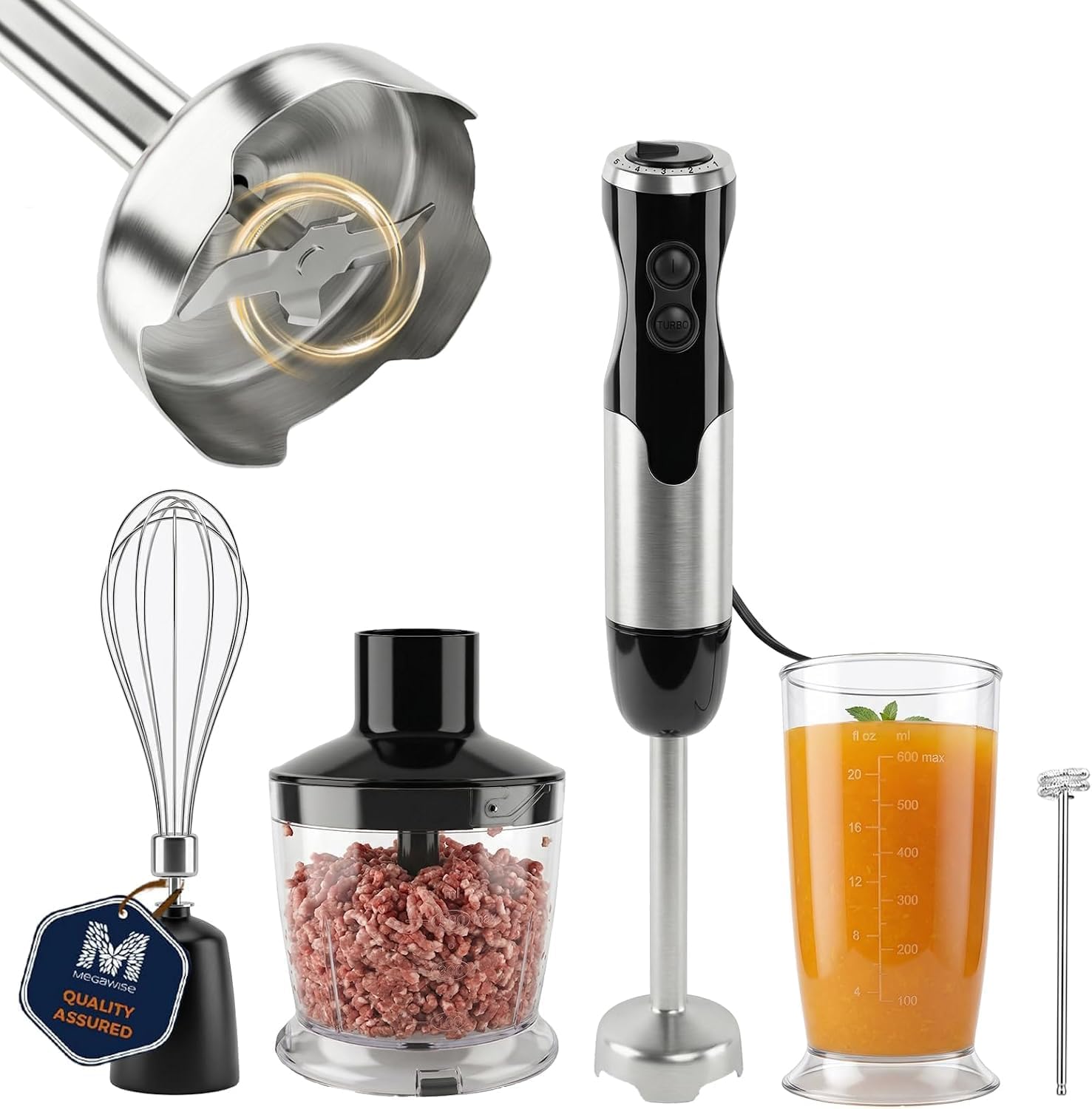Immersion Blender 400W Hand Blender Stainless Steel Stick Blender